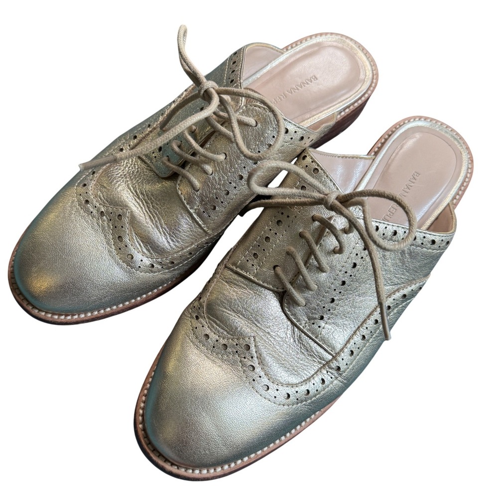 Banana Republic Metallic Wingtip Brogue Mules‎ Flats Shoes Women Size 6.5